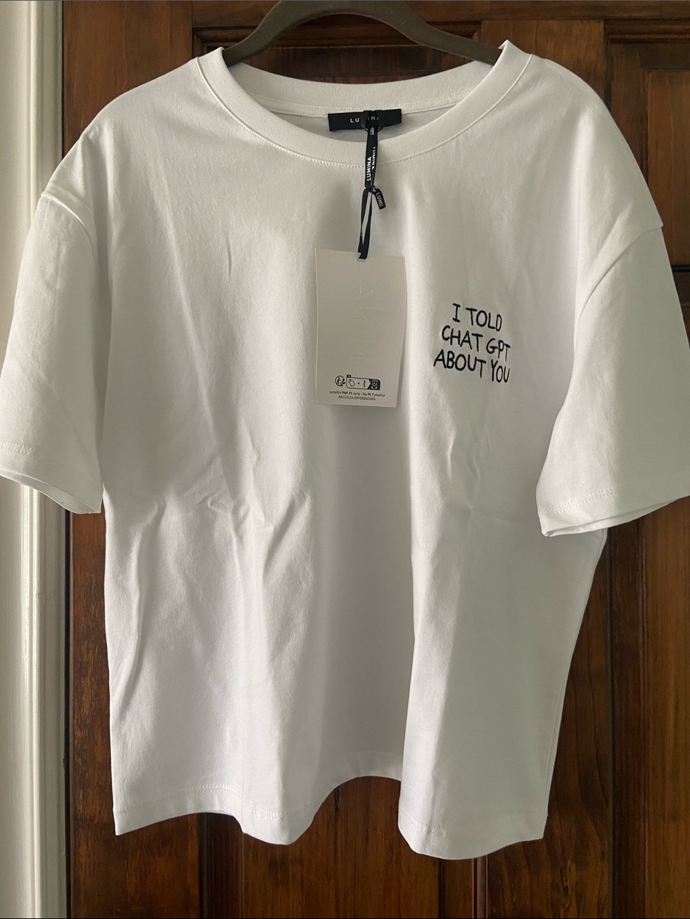 LUMINA white Tee.  I told CHAT GPT ABOUT YOU Brand New No Size Tag